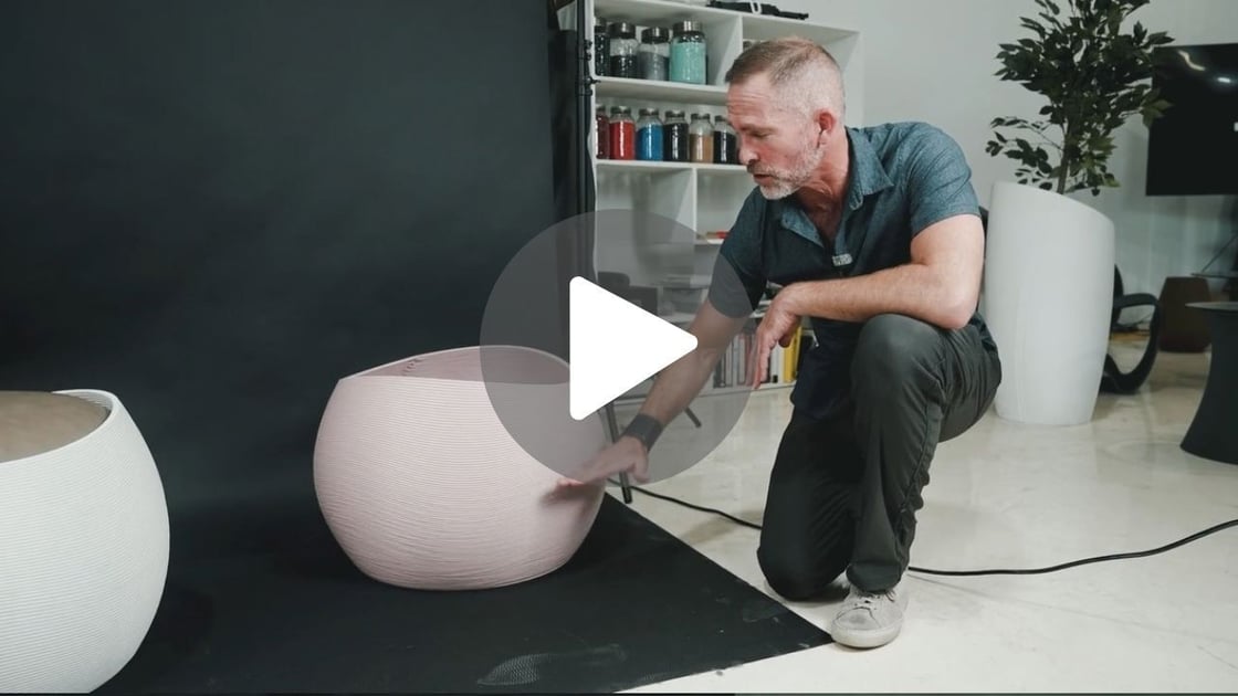 The owner of Haddy with one of his 3D printed pieces of furniture